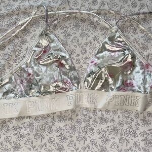 PINK Victoria's Secret Silver and Pink Velvet Bralette